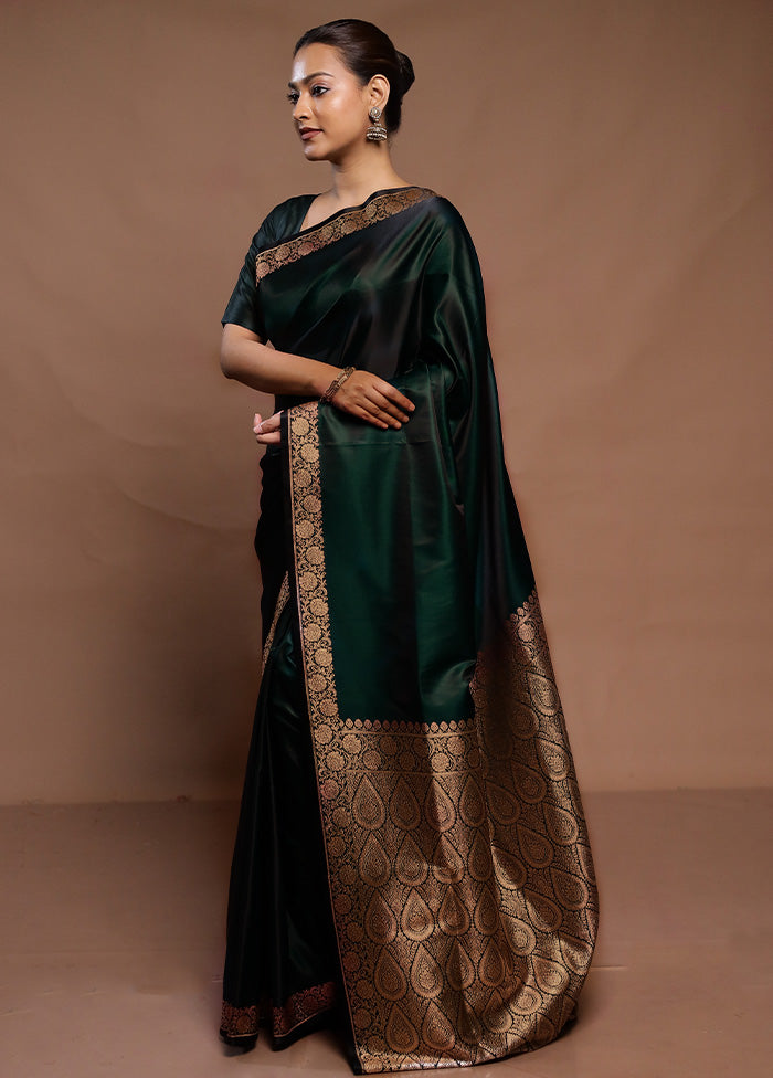 Green Banarasi Silk Saree With Blouse Piece