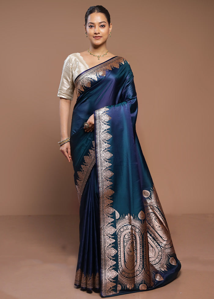 Blue Banarasi Silk Saree With Blouse Piece