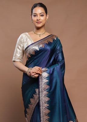 Blue Banarasi Silk Saree With Blouse Piece