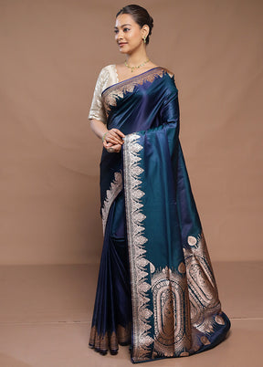 Blue Banarasi Silk Saree With Blouse Piece