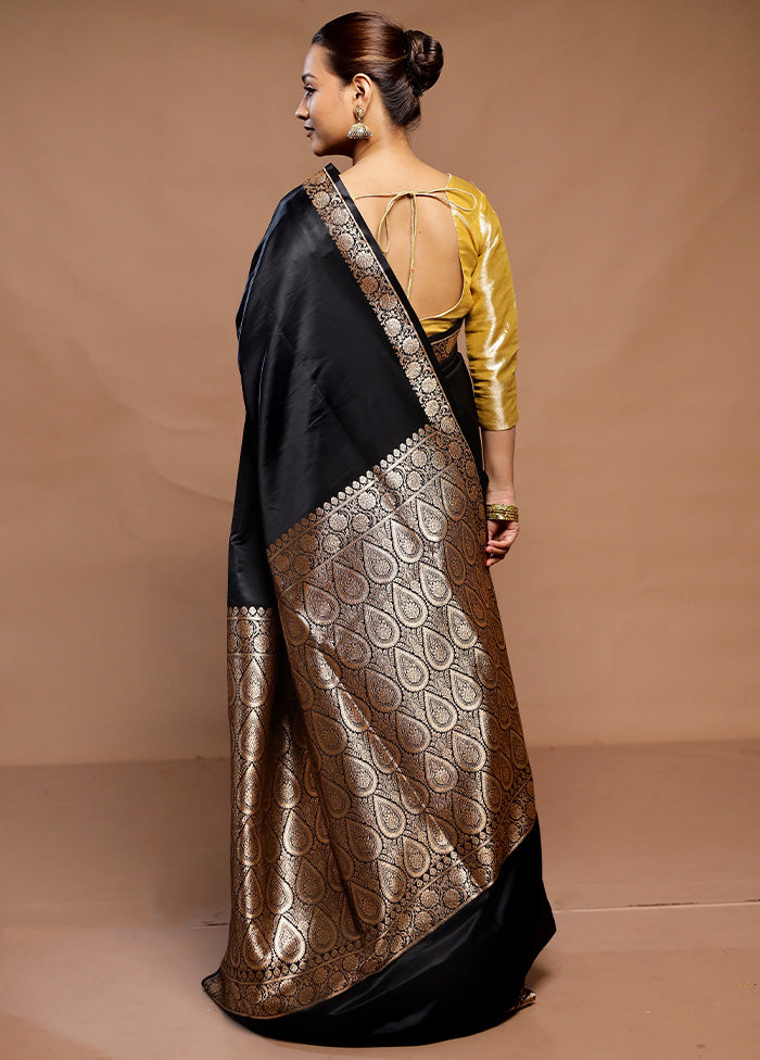 Black Banarasi Silk Saree With Blouse Piece