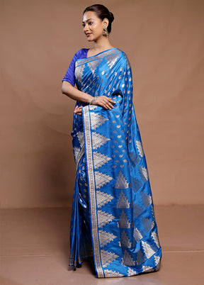 Blue Banarasi Silk Saree With Blouse Piece