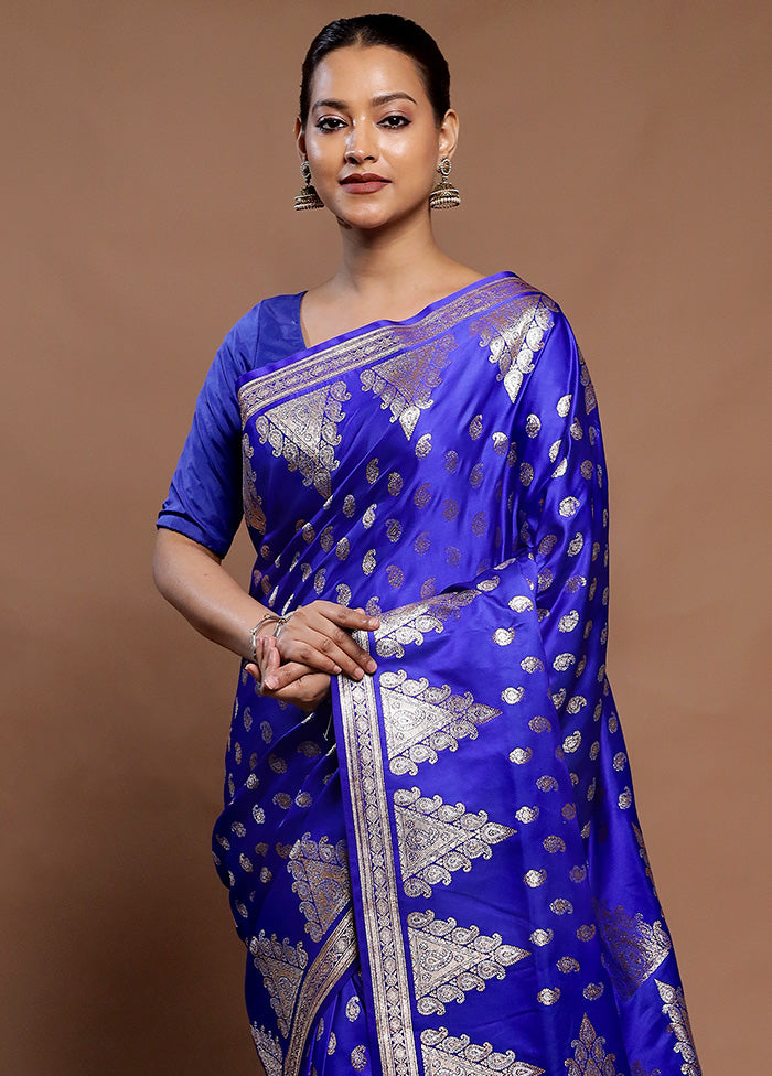 Blue Banarasi Silk Saree With Blouse Piece