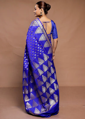 Blue Banarasi Silk Saree With Blouse Piece