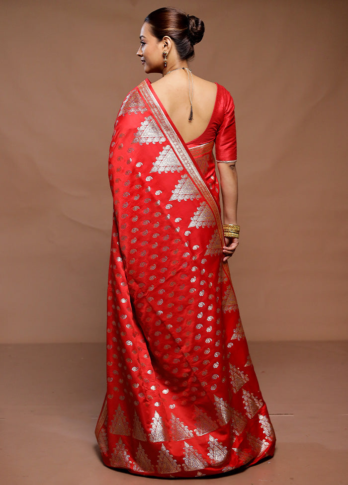 Red Banarasi Silk Saree With Blouse Piece