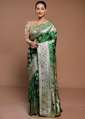 Green Banarasi Silk Saree With Blouse Piece