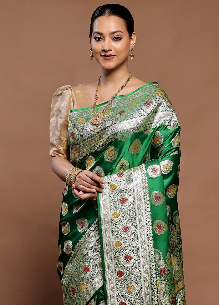 Green Banarasi Silk Saree With Blouse Piece