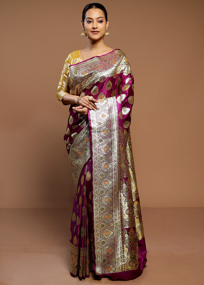 Purple Banarasi Silk Saree With Blouse Piece