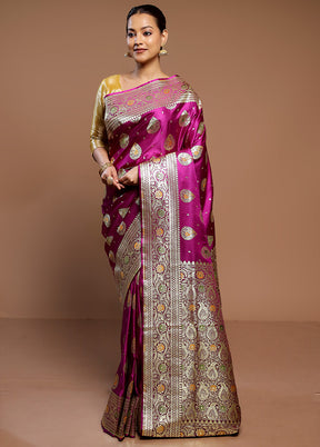 Purple Banarasi Silk Saree With Blouse Piece