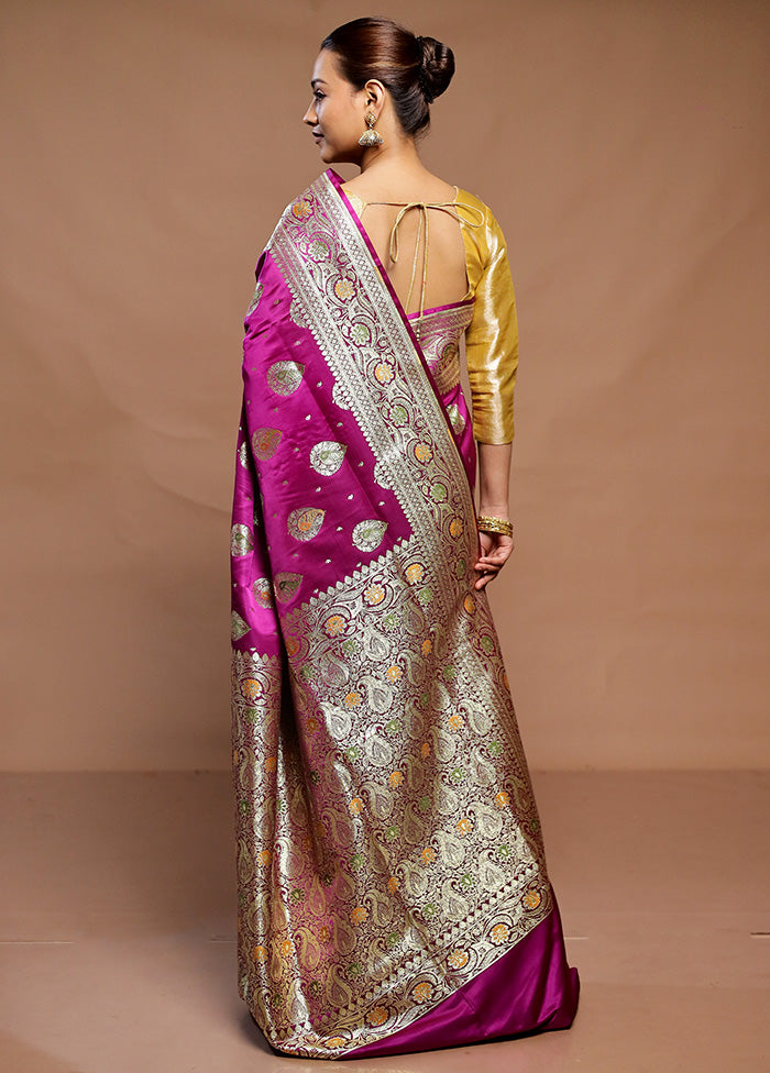 Purple Banarasi Silk Saree With Blouse Piece