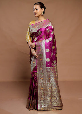 Purple Banarasi Silk Saree With Blouse Piece