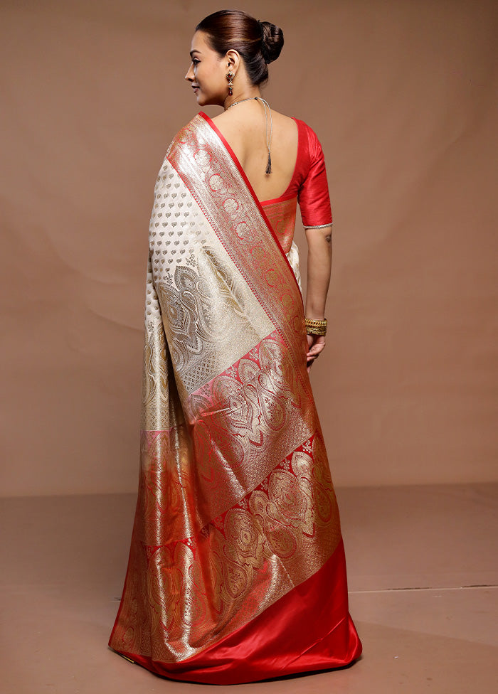 Cream Banarasi Silk Saree With Blouse Piece