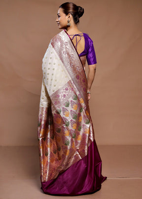 Cream Banarasi Silk Saree With Blouse Piece