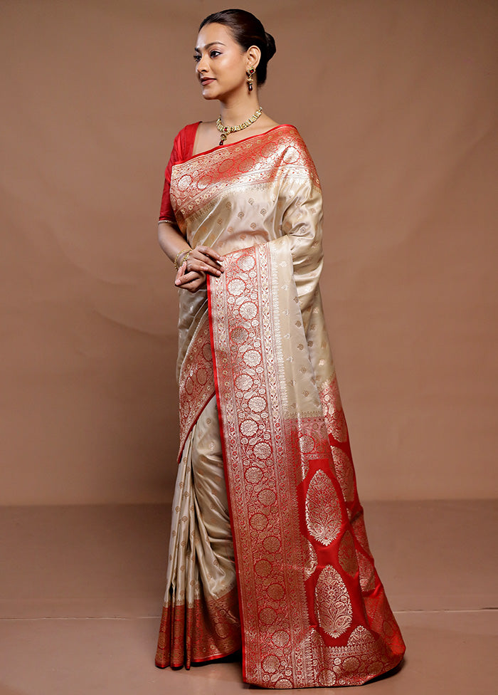 Cream Katan Silk Saree With Blouse Piece