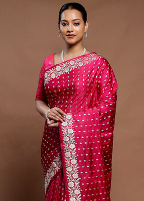 Pink Handloom Banarasi Pure Silk Saree With Blouse Piece