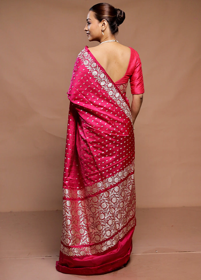 Pink Handloom Banarasi Pure Silk Saree With Blouse Piece