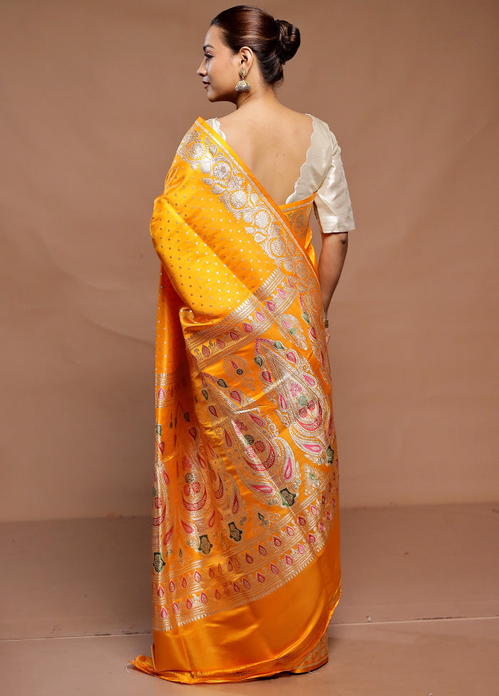 Yellow Handloom Banarasi Pure Silk Saree With Blouse Piece