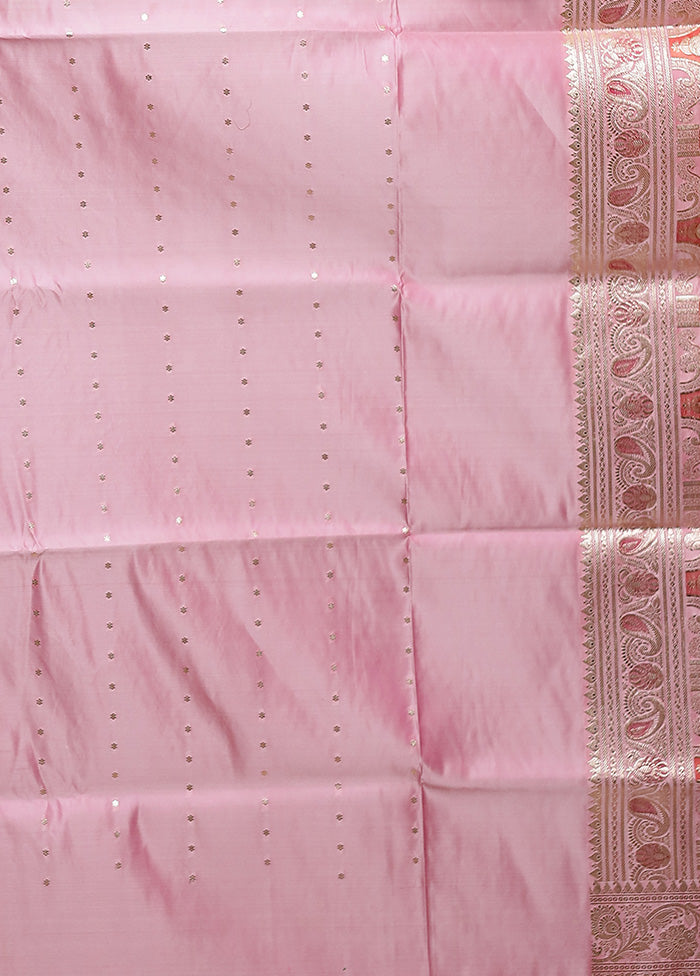 Pink Handloom Banarasi Pure Silk Saree With Blouse Piece