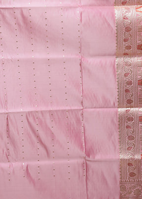 Pink Handloom Banarasi Pure Silk Saree With Blouse Piece