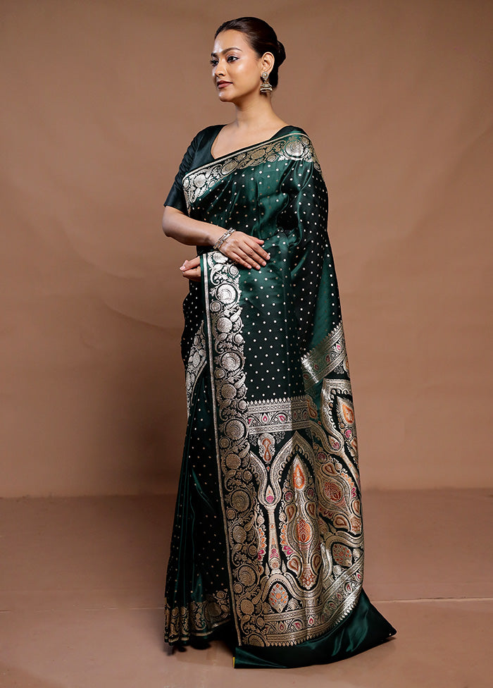 Green Handloom Banarasi Pure Silk Saree With Blouse Piece