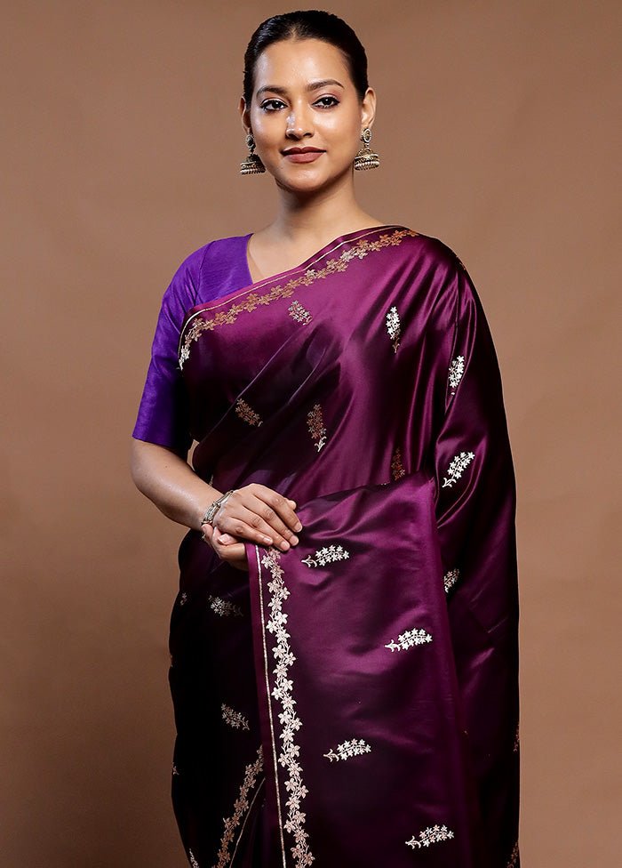 Purple Handloom Banarasi Pure Silk Saree With Blouse Piece