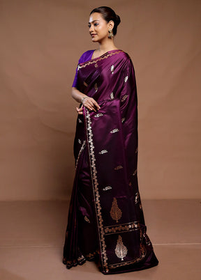 Purple Handloom Banarasi Pure Silk Saree With Blouse Piece