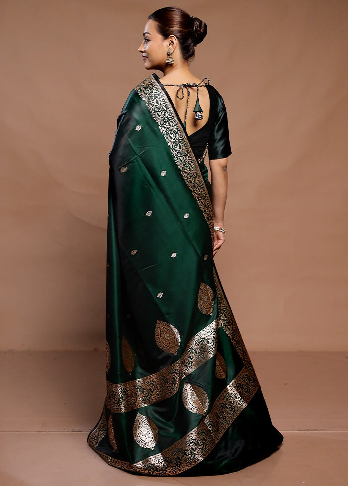 Green Handloom Banarasi Pure Silk Saree With Blouse Piece