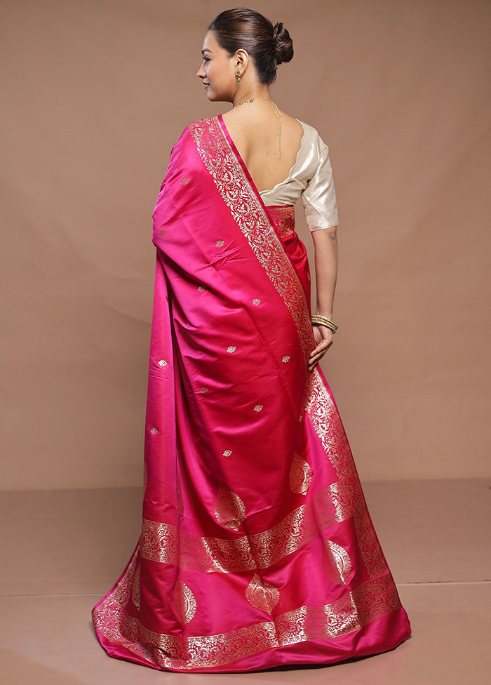 Pink Handloom Banarasi Pure Silk Saree With Blouse Piece