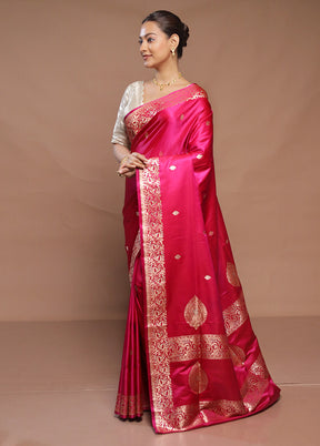 Pink Handloom Banarasi Pure Silk Saree With Blouse Piece