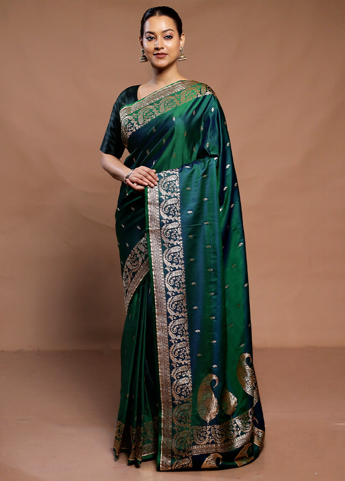 Green Handloom Banarasi Pure Silk Saree With Blouse Piece