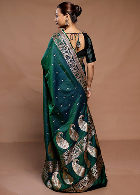 Green Handloom Banarasi Pure Silk Saree With Blouse Piece