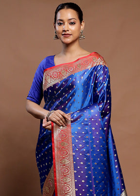 Blue Handloom Banarasi Pure Silk Saree With Blouse Piece