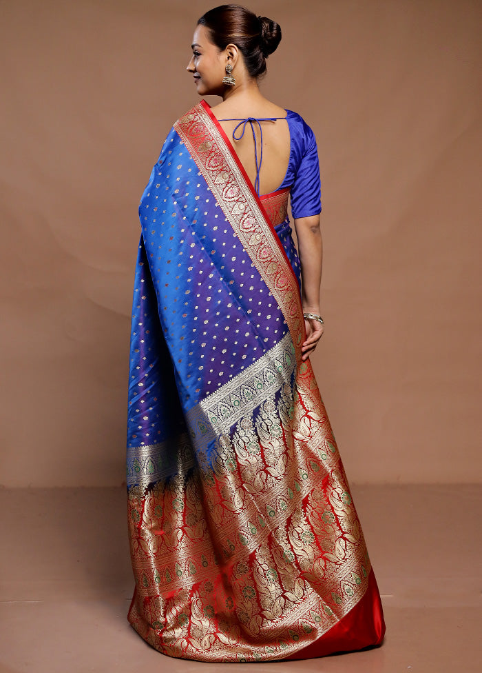 Blue Handloom Banarasi Pure Silk Saree With Blouse Piece