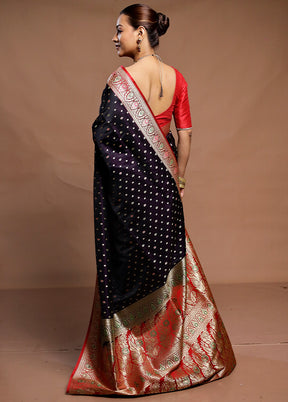 Purple Handloom Banarasi Pure Silk Saree With Blouse Piece