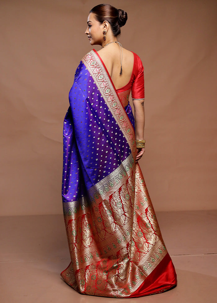 Blue Handloom Banarasi Pure Silk Saree With Blouse Piece