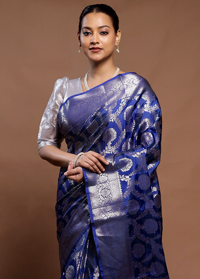 Blue Uppada Silk Saree With Blouse Piece