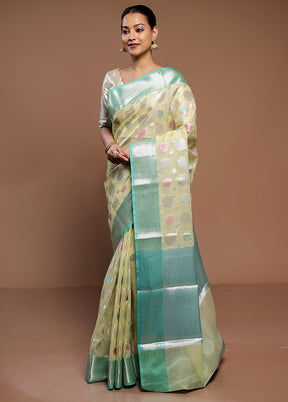 Green Kota Cotton Saree With Blouse Piece