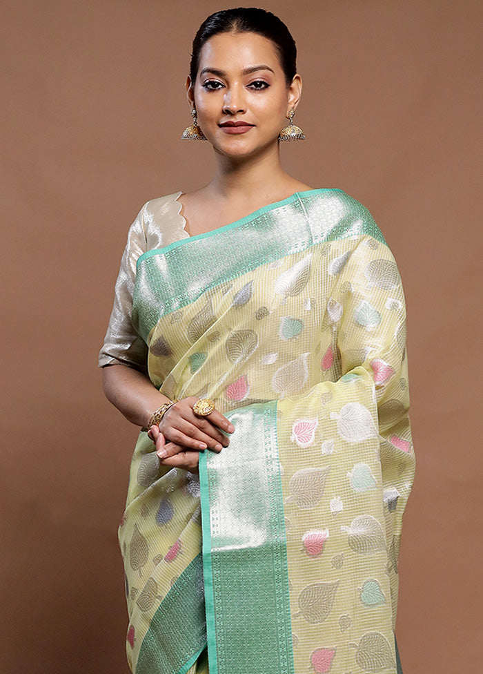 Green Kota Cotton Saree With Blouse Piece