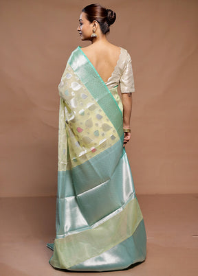 Green Kota Cotton Saree With Blouse Piece