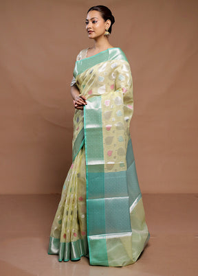 Green Kota Cotton Saree With Blouse Piece