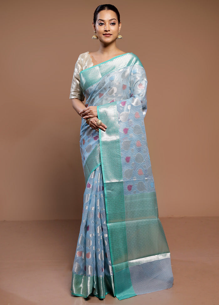 Blue Kota Cotton Saree With Blouse Piece