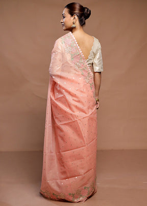 Peach Pure Kota Cotton Saree With Blouse Piece