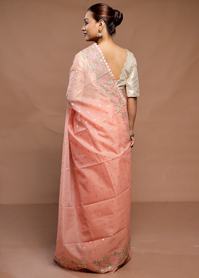 Peach Pure Kota Cotton Saree With Blouse Piece