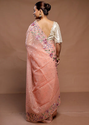 Peach Pure Kota Cotton Saree With Blouse Piece