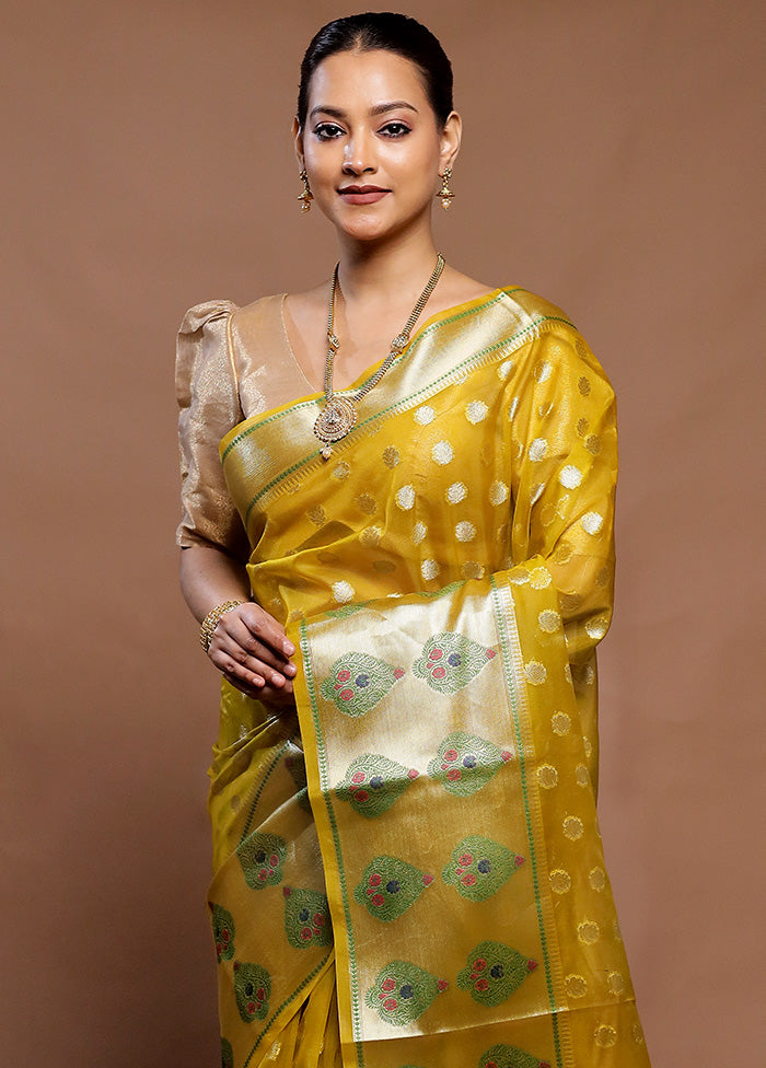 Yellow Organza Saree With Blouse Piece