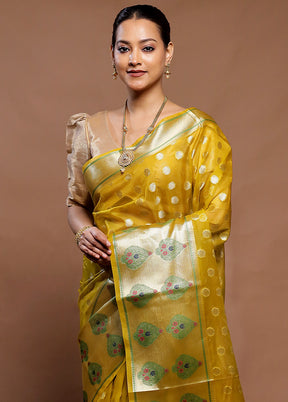 Yellow Organza Saree With Blouse Piece