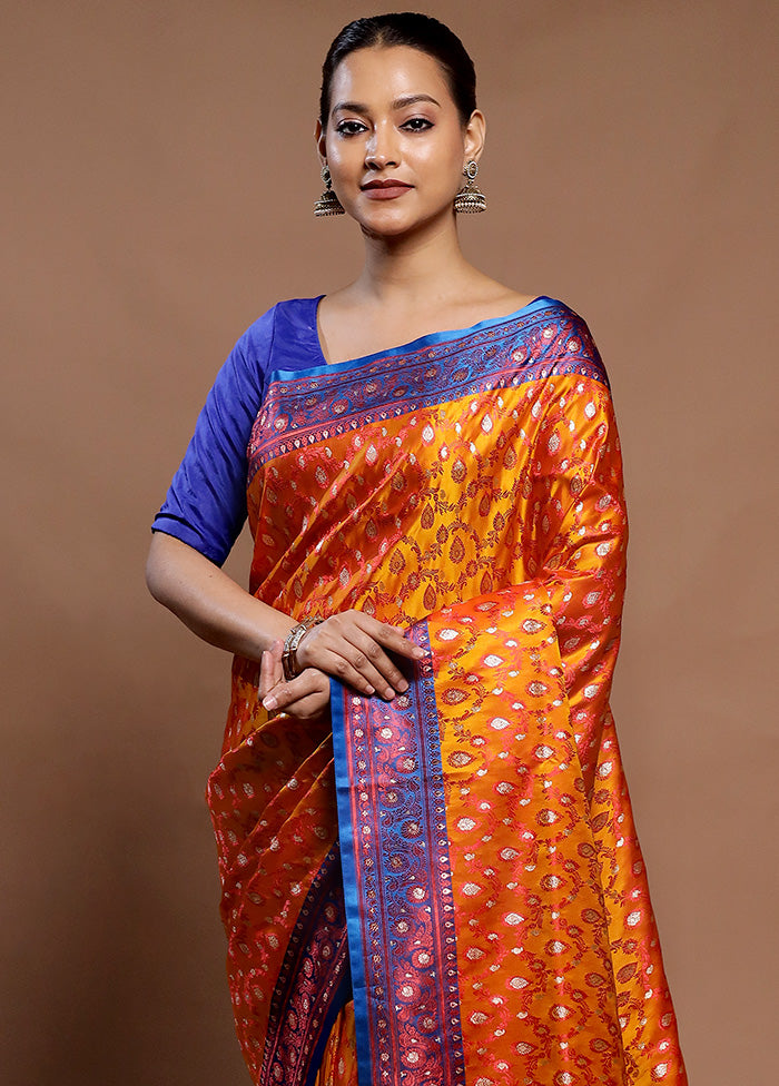 Orange Tanchoi Silk Saree With Blouse Piece