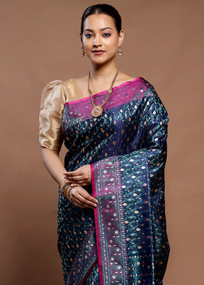 Blue Tanchoi Silk Saree With Blouse Piece