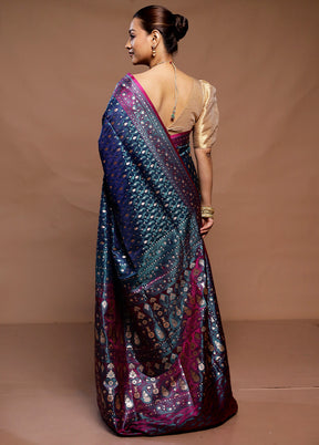 Blue Tanchoi Silk Saree With Blouse Piece