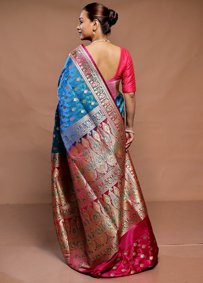 Blue Handloom Tanchoi Pure Silk Saree With Blouse Piece